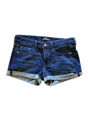 Express Dark Blue Rolled Hem Denim Shorts